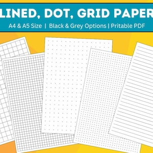 Gepunktetes Papier zum Ausdrucken, Schreibpapier, leere Notizen, Vorlage für Studiennotizen, Lehrgangsnotizen, A4/A5, Sofort Download PDF, schwarz und grau