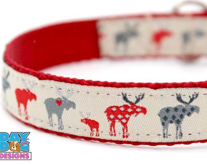 Red Moose Dog Collar Adjustable Animal Print Dog Collar Etsy