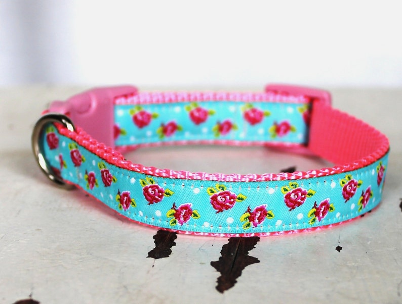 Shabby Chic Dog Collar Aqua Blue Adjustable Pet Collar Etsy