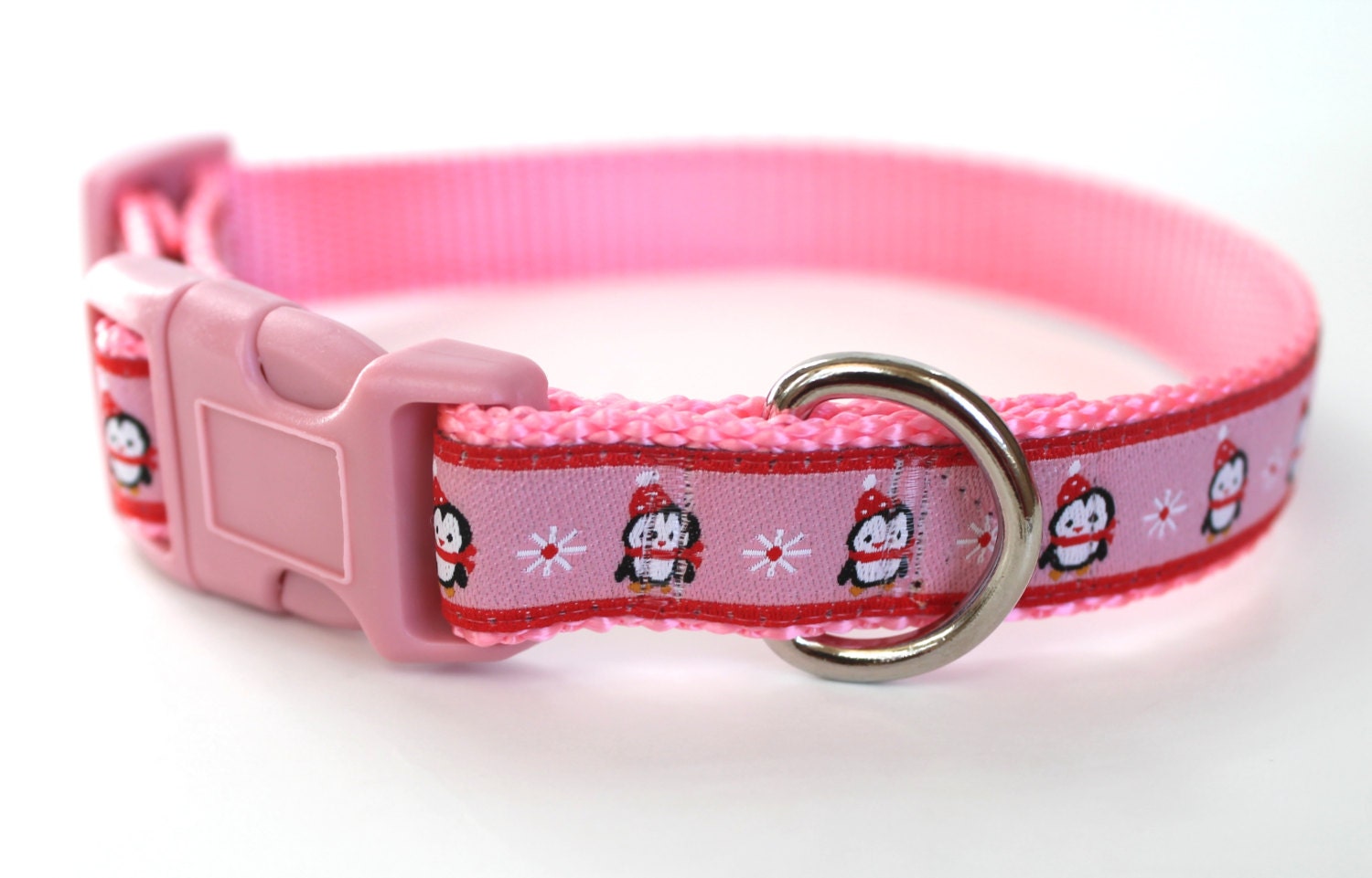 Pink Penguin Holiday Dog Collar Ribbon Dog Collar Etsy