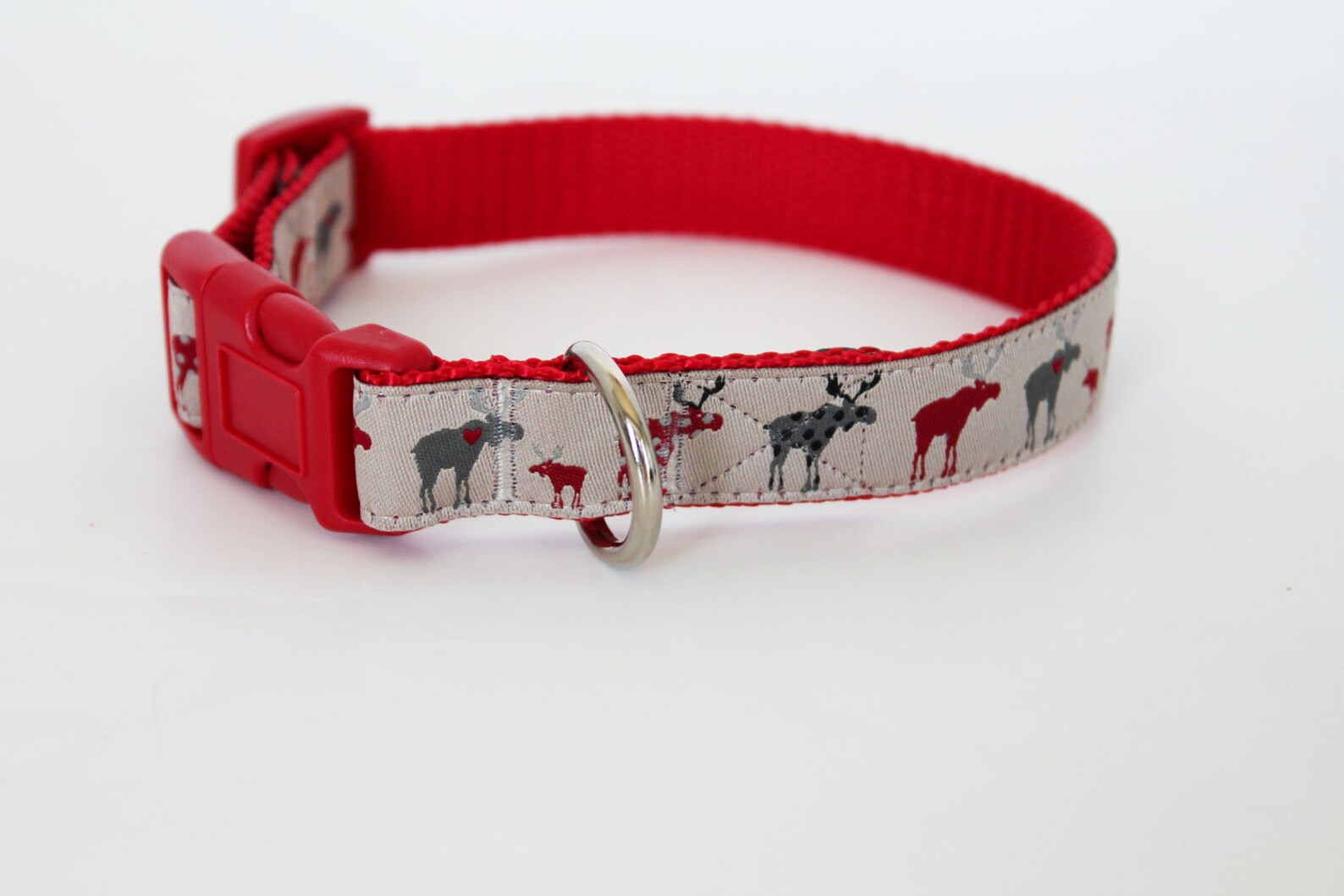 Red Moose Dog Collar Adjustable Animal Print Dog Collar Etsy