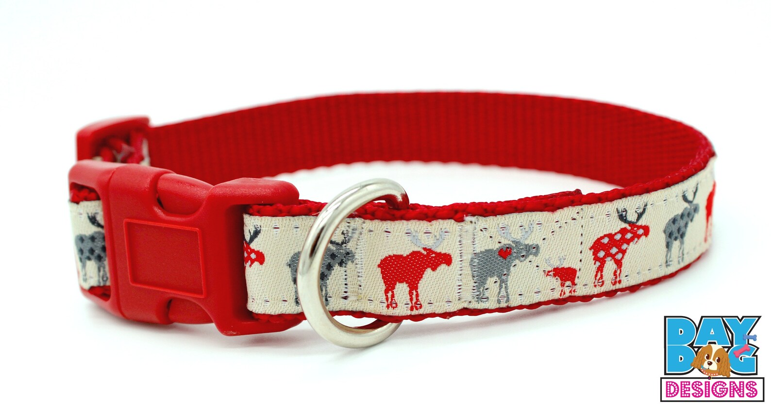 Red Moose Dog Collar Adjustable Animal Print Dog Collar Etsy