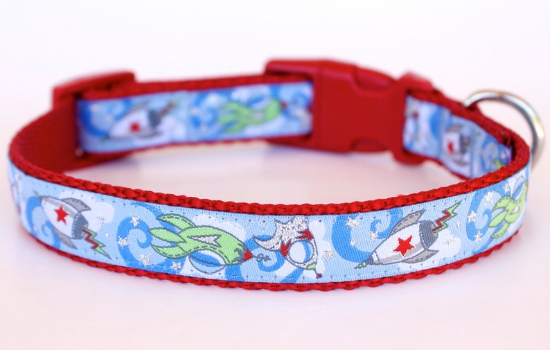 Rocket Man Dog Collar Outer Space Ribbon Pet Collar Blue Boy Etsy