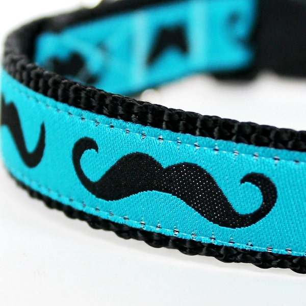 RESERVED FOR OLIVIA********Teal Blue Mustache Dog Collar / Black Mustache / Pet Accessories / Handmade / Adjustable