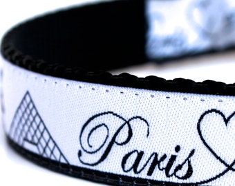 Paris Dog Collar, City Skyline Pet Collar, Eiffel Tower, Louvre Ribbon Collar, European Dog Collar