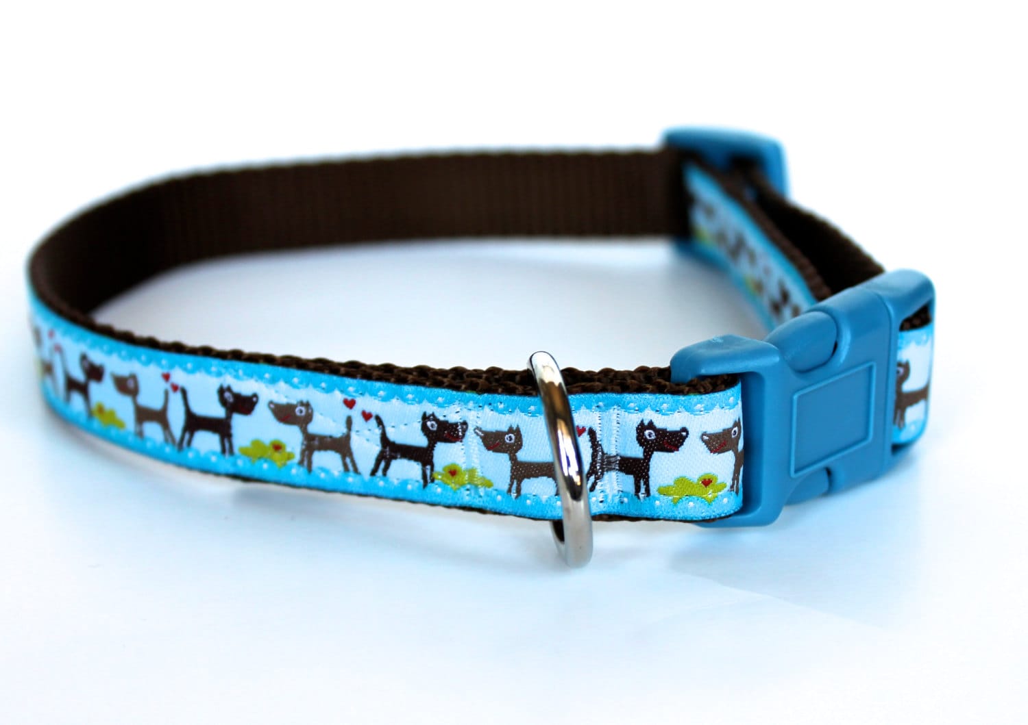 Dogs on Blue Dog Collar Ribbon Dog Collar Adjustable Dog Etsy