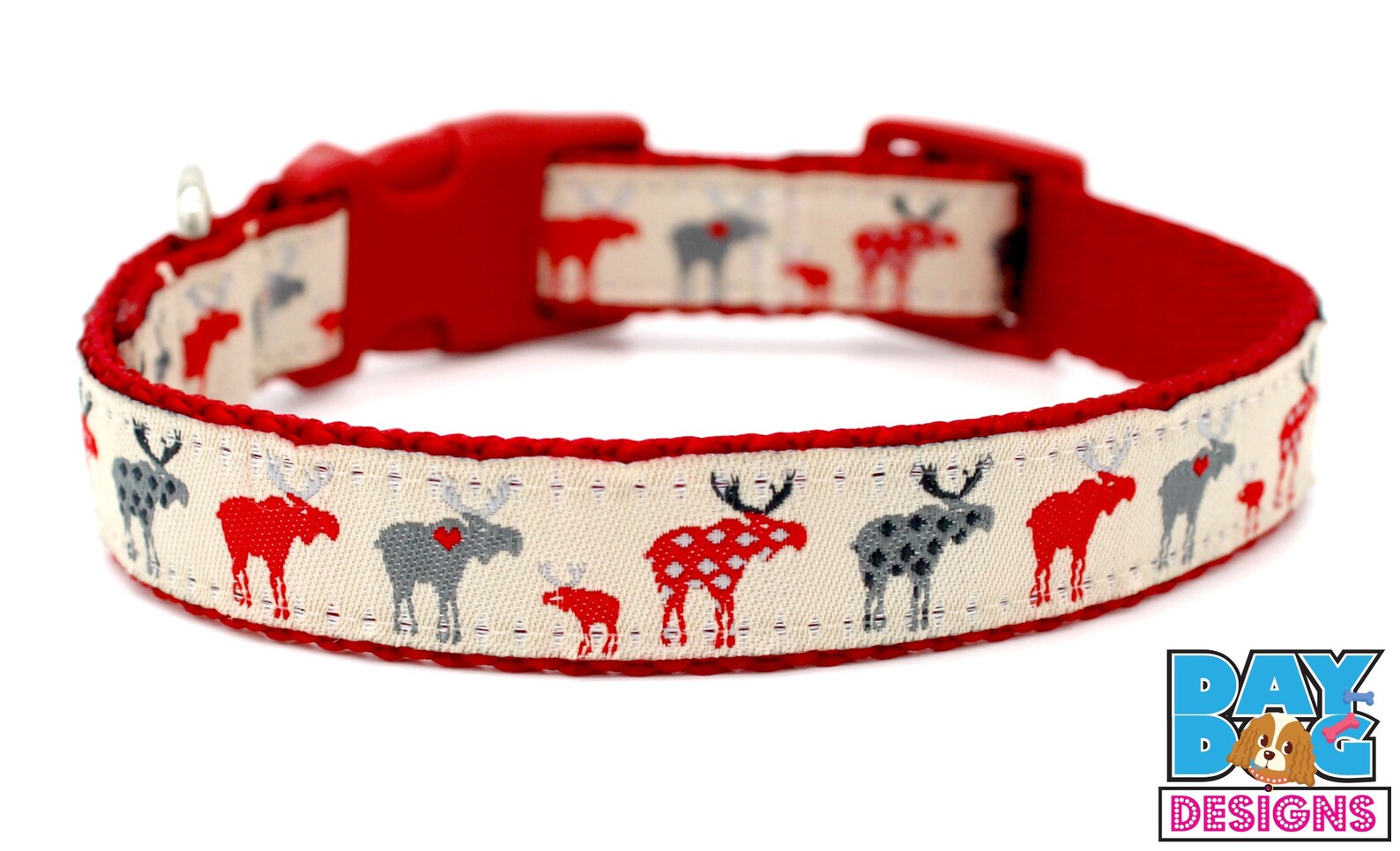 Red Moose Dog Collar Adjustable Animal Print Dog Collar Etsy