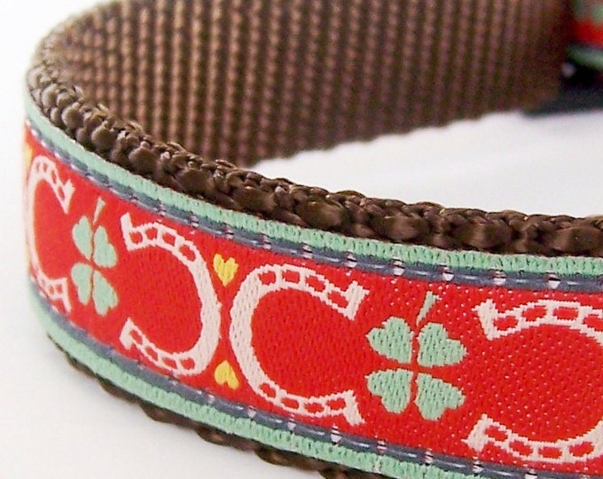Lucky Dog Collar Red Adjustable Dog Collar Horseshoe Dog Etsy