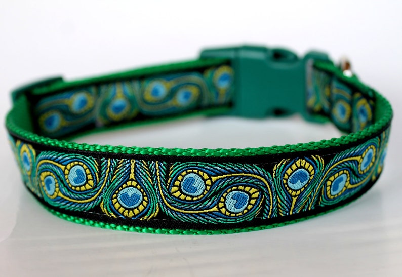 Peacock Feathers Dog Collar 1 Inch Width Big Dog Collar Etsy