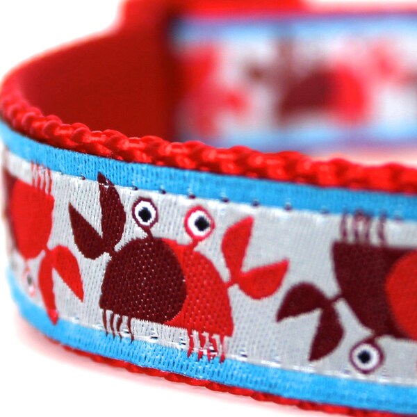 Crab Dog Collar,  Adjustable Pet Collar,  Nautical Dog Collar, Euro Ribbon Collar