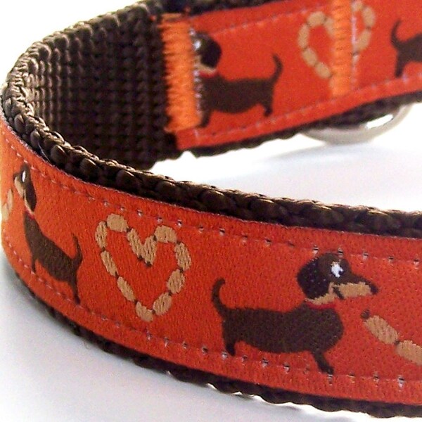 Dachshund Lovers Dog Collar / Orange Wiener Dog / Pet Accessories / Adjustable
