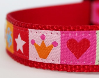 Crowns and Hearts Dog Collar Adjustable Dog Collar Valentine Dog Collar Princess Dog Collar