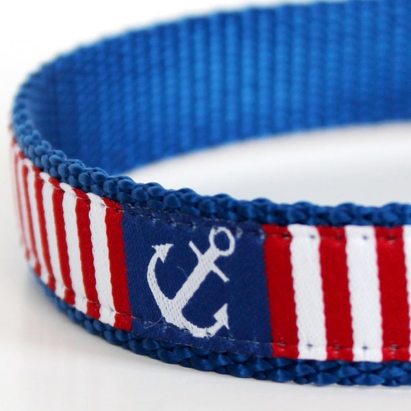 Anchors Away Dog Collar on Blue / Adjustable / Nautical Dog Collar