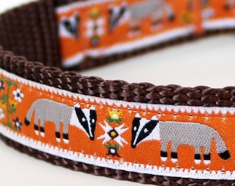 Honey Badger Dog Collar, Orange Pet Collar, Adjustable Ribbon Collar, Forest Dog Collar