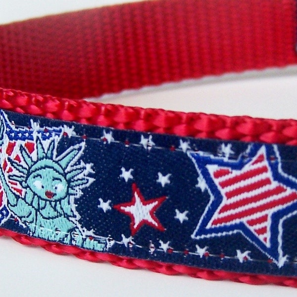 Lady Liberty Dog Collar, Patriotic Pup Pet Collar, Red White and Blue