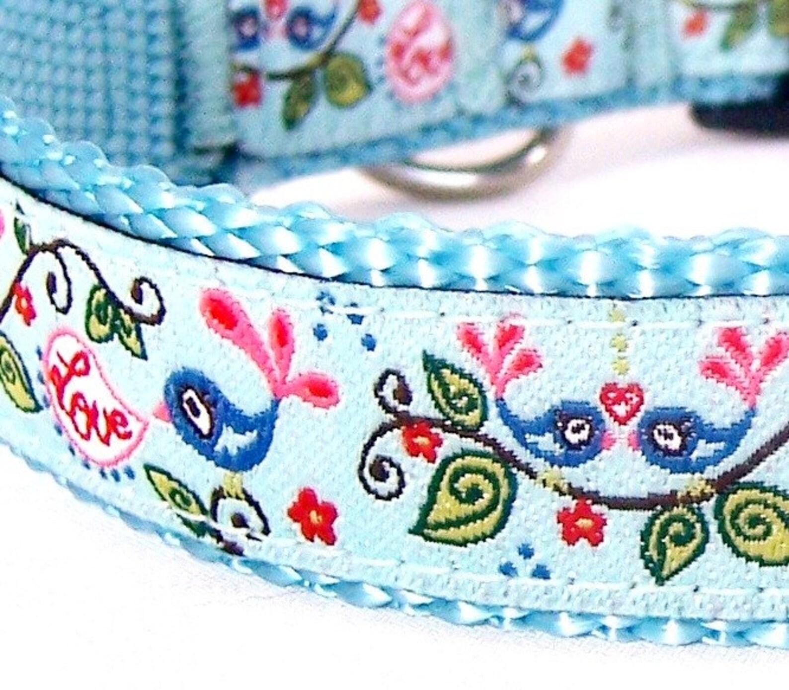 Love Birds Dog Collar Aqua Blue Adjustable Ribbon Dog Collar Etsy