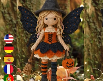 Halloween Witch Fairy Crochet Doll Pattern | Amigurumi PDF (Digital Download)