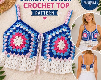 Damen Top, Oma Blumen Häkel Top Muster, Boho Festival Neckholder Tank (PDF Download)