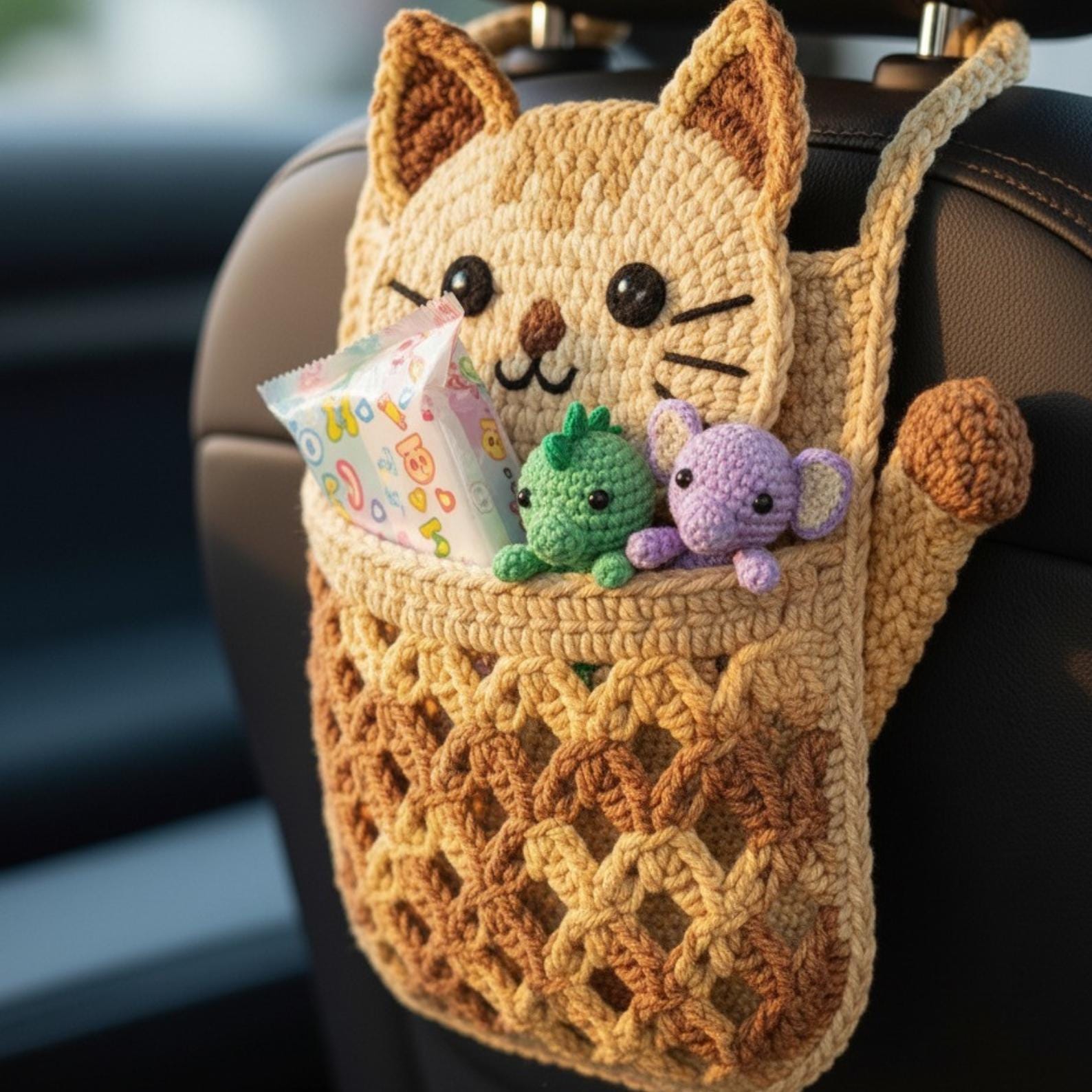 Crochet Cat Car Organizer Pattern | Amigurumi Pocket PDF - Etsy
