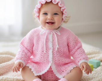 Handgefertigtes Häkelanleitung Baby Set PDF: Strickjacke, Mütze, Shorts, Booties (Neugeborene bis 6 Monate)
