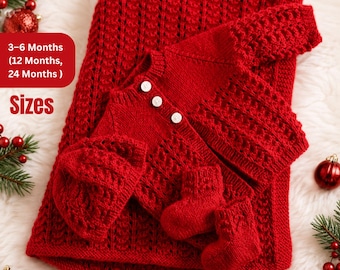 Weihnachtsstrickset für Babys (PDF) | Baby-Cardigan, Hose, Mütze, Schühchen & Decke | Festliches Strickoutfit | 3–24 Monate