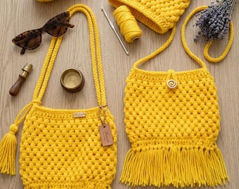 Boho Häkeltasche Strandtasche Muster PDF, Boho Fransen Umhängetasche, Sommer Schulter Geldbörse, digitaler Download