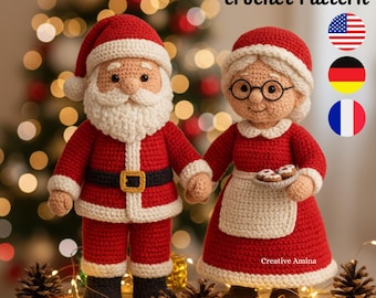Schema per bambole all'uncinetto di Babbo Natale e la signora Claus: Amigurumi natalizi (download PDF) Inglese, tedesco, francese
