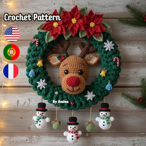 Haakpatroon kerstkrans rendier | PDF vakantiekrans