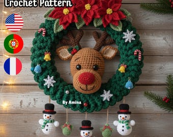 かぎ針編みのクリスマスリースパターン：トナカイ（PDF） - Etsy 日本