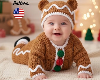 Lebkuchen Baby Strampler-Set Häkelanleitung – 0–6 Monate | Mütze & Stiefelchen | DIY Urlaub Häkelanleitung