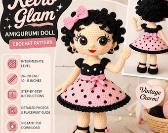 Puppen Häkelanleitung, Retro Glam Amigurumi, Vintage Style häkeln, (PDF Download)