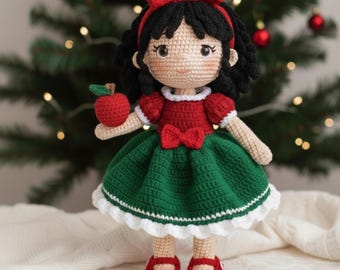Weihnachts-Amigurumi-PDF | Festtagspuppe Mädchen mit Apfel (PDF)