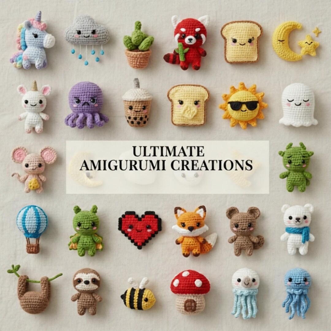 25 Amigurumi Crochet Patterns Bundle | Kawaii Animals, Crochet Keychain ...
