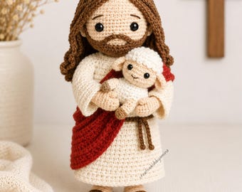 Häkelanleitung für Jesus mit Lamm (PDF) | Amigurumi-Krippen-Plüschtier (Digitaler Download)