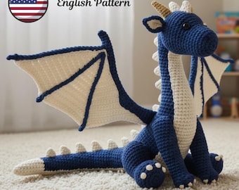 Drachen Häkelanleitung 60 cm – Kein nähen, Amigurumi-Drache – PDF Häkelanleitung – Fantasy Großer Plüschdrache