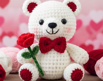 Teddybär Amigurumi Muster | Rose, Blume, Geburtstag, Babypartygeschenk (PDF-Muster)