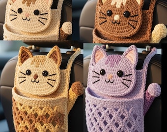 Crochet Cat Car Organizer Muster | Amigurumi Pocket PDF | Schminkpinselhalter | Häkelnadel Etui