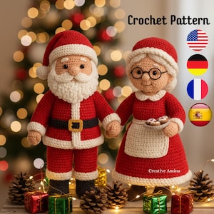 Molde para bonecos de crochê do Papai Noel e da Mamãe Noel: Amigurumi de Natal (Download em PDF) Inglês, Alemão, Francês, Espanhol