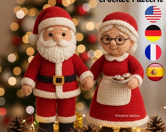 Santa & Mrs. Claus Crochet Dolls Pattern: Christmas Amigurumi (PDF Download) English, German, French, Spanish