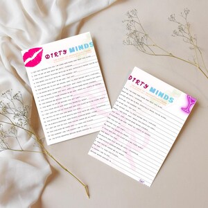 Dirty Minds Bachelorette Game, Adult Game, Printable, Bridal Shower, Clean Yet Naughty Game, Girls Night, Dirty Minds - Instant Download