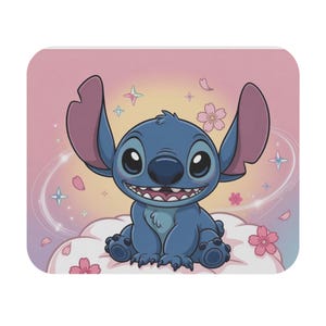 Cute Stitch Mouse Pad, Floral Mouse Pad, Gamer Desk Accessory, Office Decor, Gift for Disney Lovers, Cartoon Desk Mat