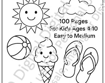 Summer Coloring Book for Kids | 100 Easy to Medium Fun Pages | Ages 4-10 | Printable PDF Activity Book | Digital Download for Summer Fun