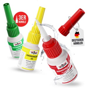Top2Glue Super Glue Set – 3x Super Glue (thin, medium, gel) Metal, Wood, Rubber, Plastic – Industrial Quality Made in Germany
