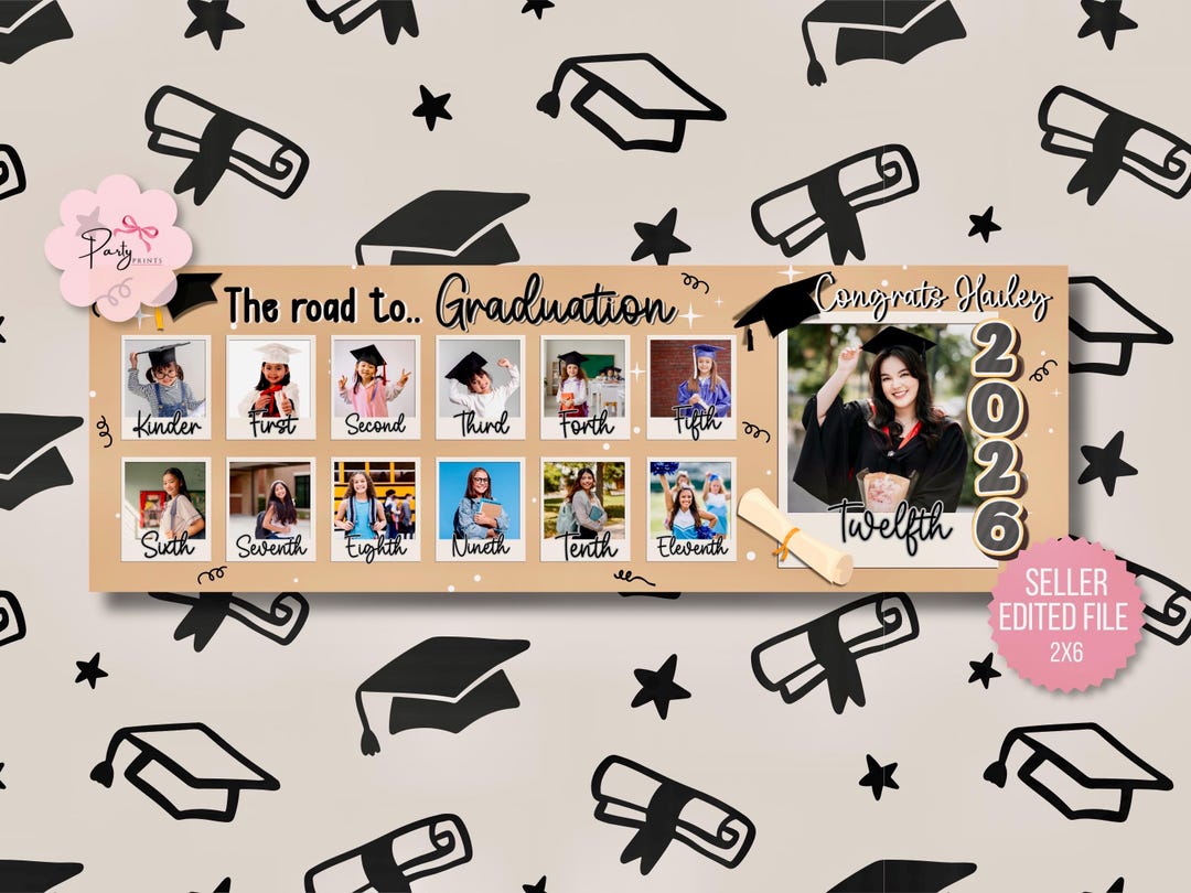 Graduation Photo Banner Timeline, the Road to Graduation Banner, School ...