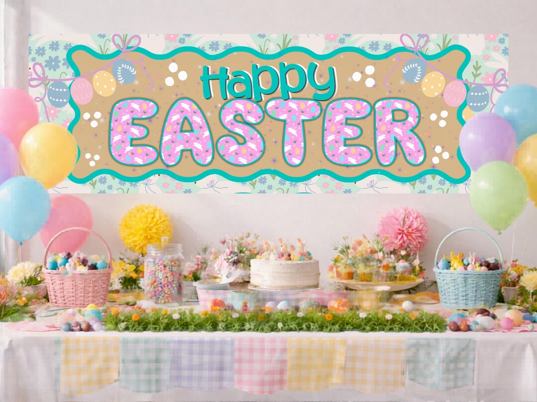 Pastel Easter Bunny Egg Banner, Spring Party Backdrop, Photo Prop - Etsy