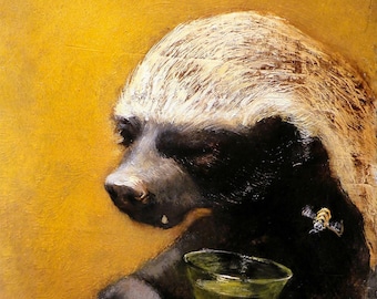 Honig Dachs Bier Kunstdruck - Eine halbe Flasche