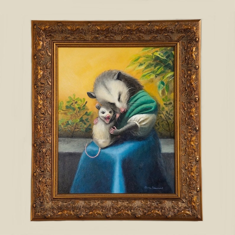 Madonna & Child Opossums Original Oil Painting image 2