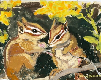 Impressão artística Chipmunk Duo - Compartilhar é cuidar