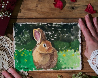 Pintura de arte original do coelho - Prado de conto de fadas