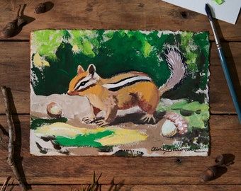 Chipmunk Original Art Painting - Chippy Business